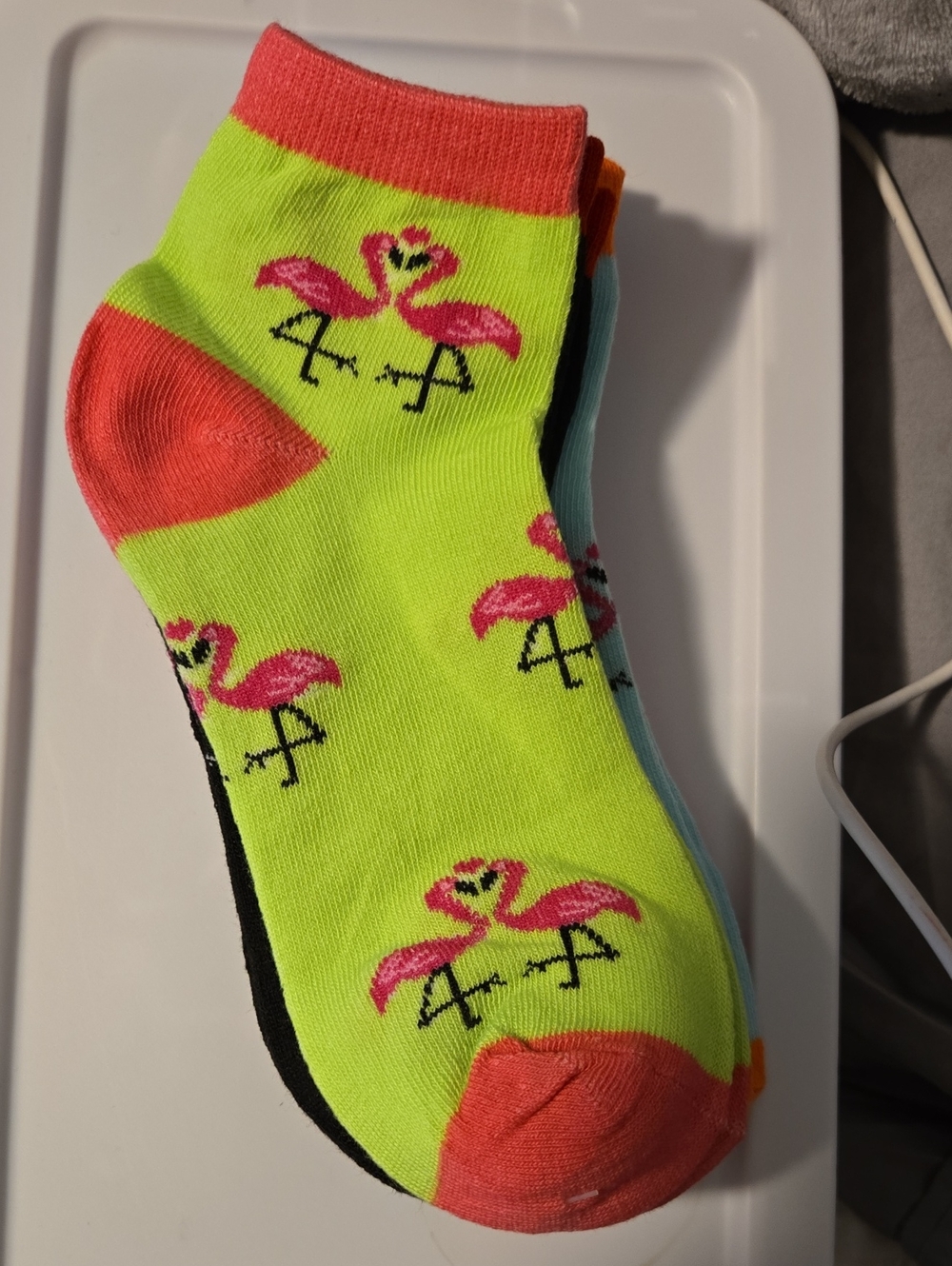 Women's Neon Yellow Flamingo Ankle Socks - 4 Pair